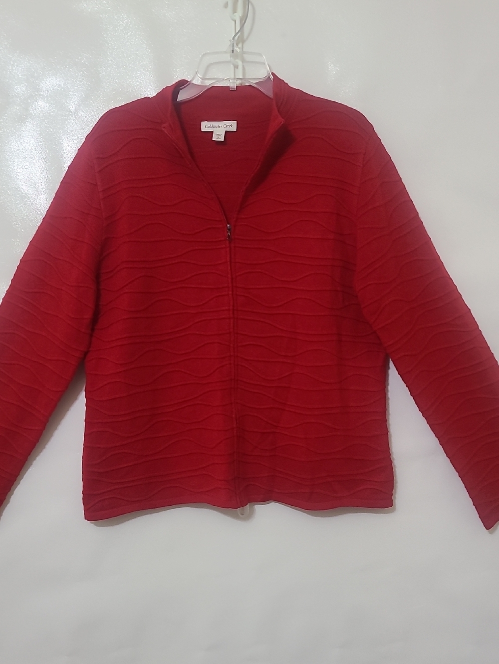 Coldwater Creek Women's Red Textured Front Zip Cardigan - Size Large‎